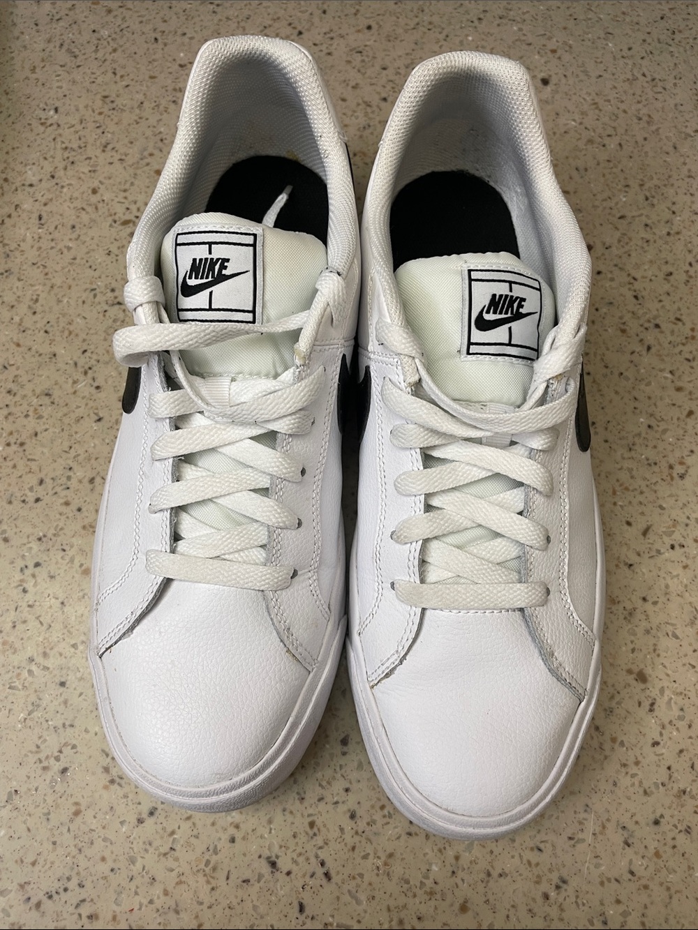 Nike White Leather Low-Top Sneakers with Black Swoosh